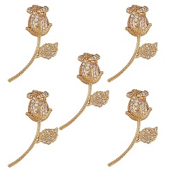 Real 16K Gold Plated 5Pcs Brass Micro Pave Clear Cubic Zirconia Pendants, Nickel Free, Flower, Real 16K Gold Plated, 35x16x8mm, Hole: 3x6mm