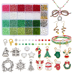 (52) Непрозрачная лаванда Наборы для самостоятельного изготовления украшений на рождественскую тематику, включая стеклянные бусины, латунные и пластиковые бусины, застежки и подвески из сплава, разноцветные