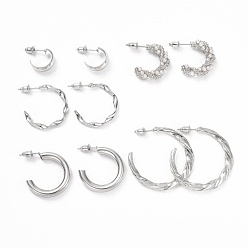 Platinum C-shape Stud Earrings, Imitation Pearl Beads Half Hoop Earrings, Alloy Open Hoop Earrings for Women, Platinum, 13~35.5x3~7mm, Pin: 0.8mm, 5 pairs/set