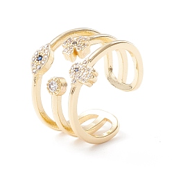 Настоящее золото 18K Кольцо-манжета с кубическим цирконием в виде клевера и хамсы, латунное счастливое широкое полое открытое кольцо для женщин, без кадмия и без свинца, реальный 18 k позолоченный, размер США 7 1/4 (17.5 мм)