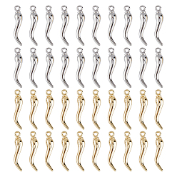 Mixed Color 40Pcs 2 Colors Rack Plating Alloy Pendants, Hot Pepper Charms, Mixed Color, 25x5x4.5mm, Hole: 1.6mm, 20pcs/color
