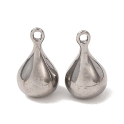Color de Acero Inoxidable 304 colgantes de acero inoxidable, 3d dijes en forma de lágrima, larga duración plateado, color acero inoxidable, 16x9 mm, agujero: 1.4 mm