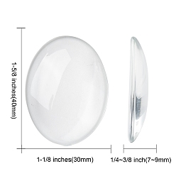 Clear Transparent Oval Glass Cabochons, Clear, 40x30mm, 8mm(Range: 7~9mm) thick
