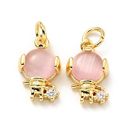 Real 18K Gold Plated Eco-friendly Brass Micro Pave Clear Cubic Zirconia Pendants, with Cat Eye and Jump Ring, Cadmium Free & Lead Free, Spaceman, Real 18K Gold Plated, 14.5x8.5x4.5mm, Hole: 3.2mm