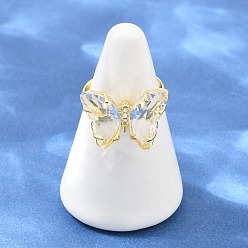 Transparent Messing-Mikro pflastern Zirkonia Fingerringe, mit Glas, Schmetterling, Bleifrei und cadmium frei, langlebig überzogen, Gestell, echt 18 k vergoldet, Transparent, us Größe 6 (16.5 mm)