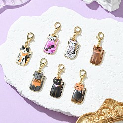 (52) Непрозрачная лаванда Украшение подвески из сплава эмали, с цинковым сплавом застежками омаров коготь, форма кошки, разноцветные, 33.5 мм