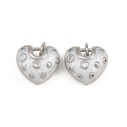 Light Grey Brass Micro Pave Clear Cubic Zirconia Charms, with Enamel, Heart Charms, Platinum, Light Grey, 12x13x7mm, Hole: 3mm