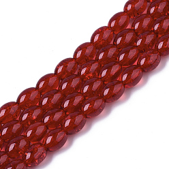 Оранжево-Красный Прозрачные треск стекла бисер нитей, овальные, оранжево-красный, 8x5.5~6 мм, отверстие : 1 мм, около 100 шт / нитка, 31.4 дюйм
