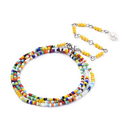 Farbig Sommerschmuck Taillenperle, Körperkette, Samen Perlen Bauchkette, Bikini Schmuck für Frau Mädchen, mit facettierten Glasperlen, Farbig, 30.3 Zoll (77 cm)