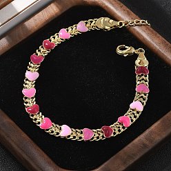 Настоящее золото 18K Браслеты-цепочки с сердечками из латуни и эмали для женщин, стойки покрытие, без кадмия и без свинца, долговечный, реальный 18 k позолоченный, 7-5/8x1/4 дюйм (19.3x0.65 см)