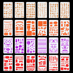 Смешанные Узоры 24шт. буквы, цифры, диалоговое окно, пластиковые трафареты для рисования, для поделки записки, прямоугольные, смешанные узоры, 178x104x0.3 мм