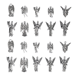 Античное Серебро 100 шт 10 стили подвески из сплава в тибетском стиле, ангел, без кадмия и без свинца, античное серебро, 26x14x3 мм, отверстие : 1.5 мм, 10 шт / стиль