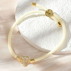 Letter T Регулируемые браслеты из нейлона, латунные микропаве кубические цирконии буквы подвески ювелирные изделия для женщин мужчин, стойки покрытие, долговечный, Письмо T, 1/8 дюйм (0.3 см), внутренний диаметр: 2-5/8 дюйм (6.6 см)