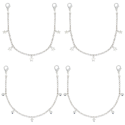 Платина 4 шт 2 стиль сплава горный хрусталь обувные цепи, с подвеской в виде звезды/сердца и застежками-карабинами, для аксессуаров украшения обуви, платина, 321x3 мм