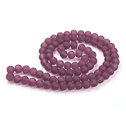 Medium Violet Red Transparent Glass Bead Strands, Frosted, Round, Medium Violet Red, 10mm, Hole: 1.3~1.6mm, about 80pcs/strand, 31.4 inch