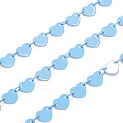 Темно-Голубой Латунные звенья, окрашенные распылением, с катушкой, пайки, сердце, глубокое синее небо, Сердце: 6x6.5x0.4 mm, ссылка: 4x3x0.5 mm, 32.8 футов (10 м) / рулон