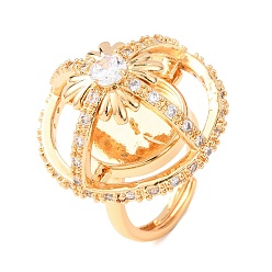 Настоящее золото 18K Компоненты регулируемого кольца из латуни с микропаве из прозрачного кубического циркония, за половину пробурено бисера, реальный 18 k позолоченный, 20 мм, Размер лотка: 16 мм, штифты : 1 мм