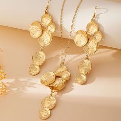 Золотой Ожерелья и серьги-подвески из сплава с плоским круглым кулоном-кисточкой для женщин, золотые, 400 мм