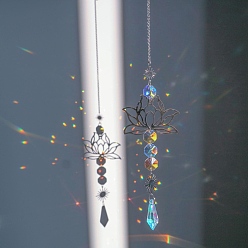 Платина Латунные полые подвесные украшения в виде лотоса, стеклянный конус с кисточкой для украшения оконного сада, платина, 390 мм