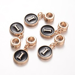 Letter I Alloy Enamel European Dangle Charms, Flat Round with Letter.I, 27mm, Hole: 5mm