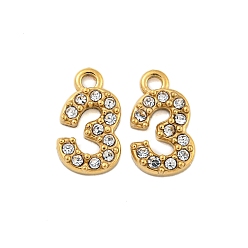 Number 304 подвески из нержавеющей стали, с кристально горный хрусталь, числовые прелести, реальный 14 k позолоченный, число, 9x5x1 мм, отверстие : 1 мм