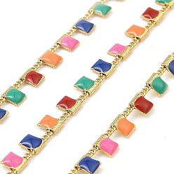(52) Непрозрачная лаванда Латунные прямоугольные цепи, с эмалью, без кадмия, без никеля и без свинца, пайки, с катушкой, реальный 18 k позолоченный, долговечный, разноцветные, 4x1.5x0.7 мм, 10 м / рулон