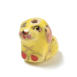 Dog Handmade Porcelain Beads, Animal Theme, Hand Painted, Famille Rose Porcelain, Yellow, Dog, Handmade