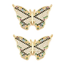 Colorful Brass Micro Pave Cubic Zirconia Pendants, Butterfly Charms, Long-Lasting Plated, Lead Free & Cadmium Free, Rack Plating, Real 18K Gold Plated, Colorful, 19.5x29.5x3.5mm, Hole: 1.2mm
