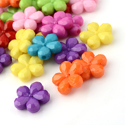 Couleur Mélangete Perles acryliques opaques, fleur, facette, couleur mixte, 14x13x4mm, trou: 1.5 mm, environ 1250 pcs / 500 g