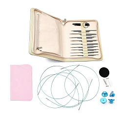 Нержавеющая Сталь Цвет Набор инструментов для ручного вязания своими руками для начинающих, с футляром для хранения, алюминиевая застежка, фурнитура из стальной проволоки и искусственной кожи, цвет нержавеющей стали, 21.2x16.3x2.5 см