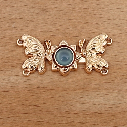 Cadet Blue Alloy Resin Connector Charms, Double Butterfly, Light Gold, Cadet Blue, 35x15mm