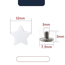 White Alloy Star Screw Rivets, for Clothes Bag Shoes Leather Craft, White, 12mm
