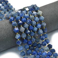Синий Авантюрин Нити бусин из натурального синего авантюрина (окрашенного и нагретого), восьмиугольник, граненые, с бисером, 9~10.5x9~10.5x7.5~8.5 мм, отверстие : 1 мм, около 36~40 шт / нитка, 15.35~15.55 дюйм (39~39.5 см)