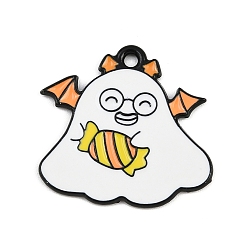 Ghost Подвески из сплава хэллоуина с эмалью, чёрные, призрак, 22x23x1 мм, отверстие : 1.6 мм