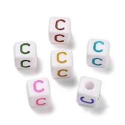 Letter C Непрозрачные акриловые бусины, Эмаль стиле, куб с письмом, буква С, 10x9.5x9 мм, отверстие : 3.8 мм, Около 560 шт / 500 г