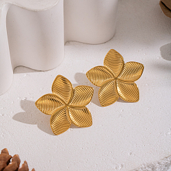 Настоящее золото 18K 304 серьги-гвоздики в виде цветка из нержавеющей стали в полоску, реальный 18 k позолоченный, 37.4x37.4 мм