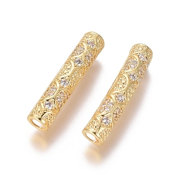 Golden Brass Micro Pave Clear Cubic Zirconia Beads, Long-Lasting Plated, Tube Beads, Cadmium Free & Lead Free, Golden, 29x6mm, Hole: 3.5mm