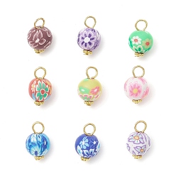 (52) Непрозрачная лаванда Полимерной глины ручной работы подвески, круглая с цветком, разноцветные, 17x10.5 мм, отверстие : 3.5 мм