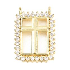 Cross Латунные микропаве прозрачные подвески с фианитом, прямоугольник амулеты, долговечный, стойки покрытие, без свинца и без кадмия, реальный 18 k позолоченный, крестик, 20.5x15x3 мм, отверстие : 1.5 мм