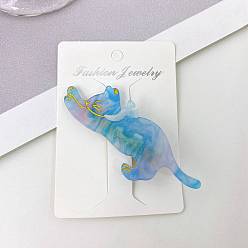 Темно-Голубой Заколки для волос из кожи аллигатора в форме кошки из ацетата целлюлозы (смола), для женщин девушек, глубокое синее небо, 80x35 мм