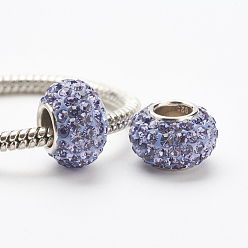 539_Tanzanite Austrian Crystal European Beads, Large Hole Beads, 925 Sterling Silver Core, Rondelle, 539_Tanzanite, 11~12x7.5mm, Hole: 4.5mm