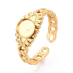 Настоящее золото 18K Глаз 304 манжетное кольцо из нержавеющей стали, установка круглого кольца, ионное покрытие (ip), реальный 18 k позолоченный, лоток : 6 мм, 8.1 мм, внутренний диаметр: регулируемый