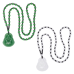 (52) Непрозрачная лаванда 2 шт. 2 ожерелье с подвеской в виде Будды Майтрейи из искусственной смолы и драгоценных камней, Ом мани падме хум буддийское ожерелье из бисера для мужчин и женщин, разноцветные, 25.20~25.59 дюйм (64~65 см), 1 шт / цвет