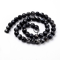 Larvikite Natural Larvikite Beads Strands, Faceted, Round, 8~8.5mm, Hole: 1mm, about 47pcs/strand, 15.5 inch