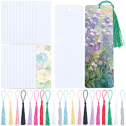 Couleur Mélangete 50feuilles de papier vierges marque-page, rectangle, avec des décorations de pompons en polyester, couleur mixte, 50mm, Trou: 150x50x0.4mm