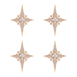 Light Gold 4 Pièces d'épingles à revers en alliage et strass pour vêtements de sac à dos, étoiles, or et de lumière, 47x33.5mm