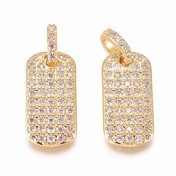 Golden Brass Micro Pave Cubic Zirconia Pendants, Rectangle, Clear, Golden, 17.5x9x2mm, Hole: 3mm