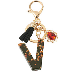 Letter V Resin Keychains, with Lobster Claw Clasps, Light Gold, Letter V, 100mm, Letter: 43.5x35.5x7.5mm