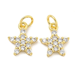 Настоящее золото 18K Покрытие стойки латунь микропаве прозрачные подвески из кубического циркония, долговечный, с прыжковых колец, без свинца и без кадмия, звезда, реальный 18 k позолоченный, 12x10x2 мм, отверстие : 3 мм