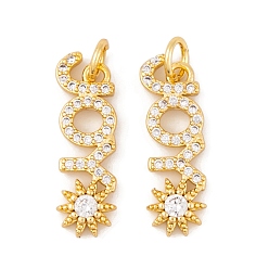 Прозрачный Латунные микро проложить кубического циркония подвески, без кадмия, без никеля и без свинца, с целью перехода в кольце, настоящее 18k позолоченное слово радость с солнечными подвесками, прозрачные, 21x7x3 мм, отверстие : 3 мм